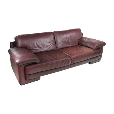 Italian Natuzzi Maroon Leather Three Seater Lounge of Large Proportions