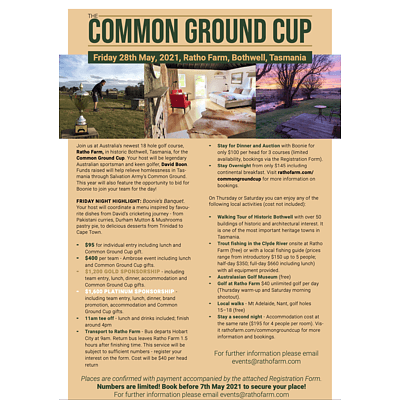 Play A Round of Golf with Tim Paine at the Common Ground Cup - Friday 28th May 2021 at Ratho Farm Bothwell Tasmania