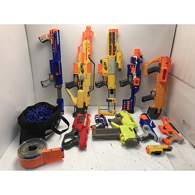 Toy Nerf Guns With Accessories -Lot Of Ten