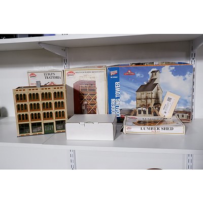 Various Boxed HO Model Buildings including lumber Shed and Coaling Tower