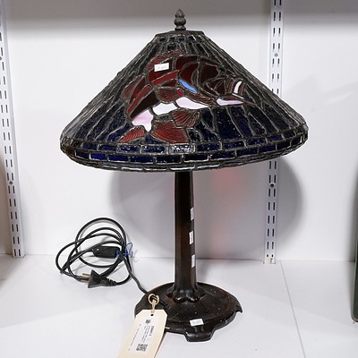Antique Style Table Lamp with Decorative Leadlight Shade