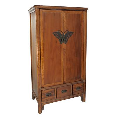 Vintage Chinese Cupboard/Storage Cabinet withDecorative Butterfly Handle Surround