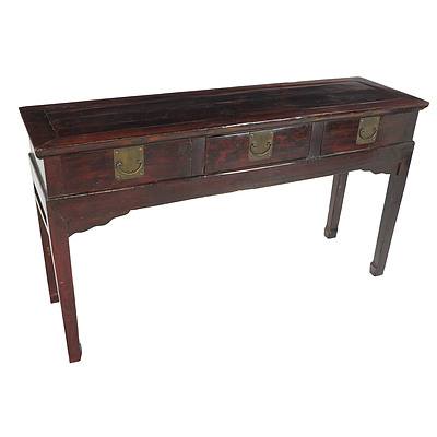Chinese Hall table with Three Brass Handled Drawers - 20th Century