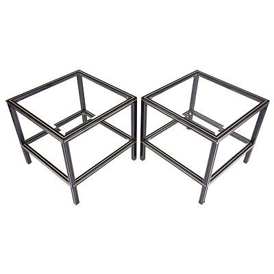 Pair of Pierre Vandel Paris Black Aluminium and Glass Side Tables