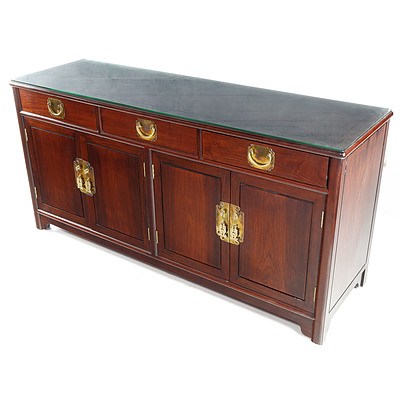 Chinese Rosewood sideboard with Four Drawers, Two cupboards, Brass Handles and Traditional Chinese Lock