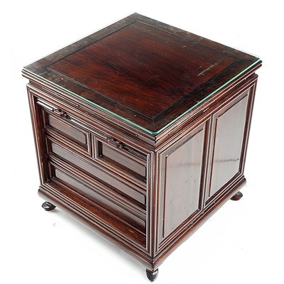 Chinese Rosewood Apothecary Box with Several Small Drawers and Tambour Door