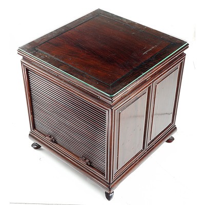 Chinese Rosewood Apothecary Box with Several Small Drawers and Tambour Door