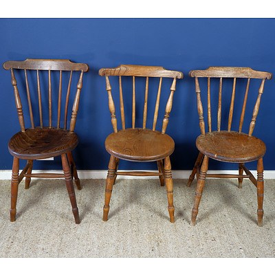 Three Antique English Country Elm Cottage Chairs