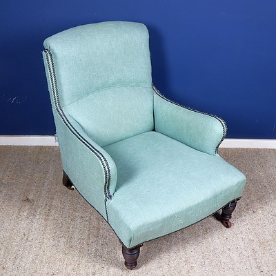 Edwardian Mahogany Armchair With Studded Fabric Upholstery