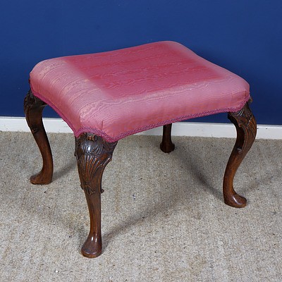 Mahogany Stool with Well Carved Cabriole Legs with Shell Motifs, 18th or 19th Century