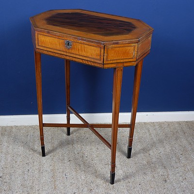 Dutch Neoclassical Ebony Strung Satinwood Sewing Table with Mahogany Inlaid Top, Early 19th Century
