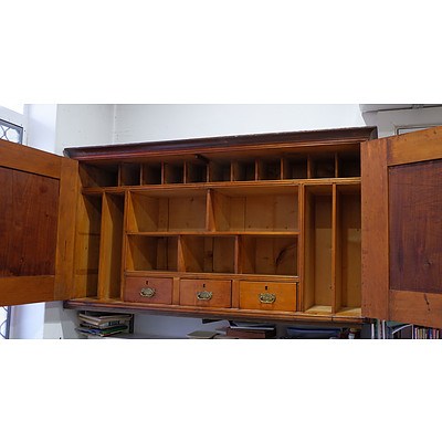 Antique Australian Stained Kauri Pine Wall Mounted Cabinet with Internal Compartments