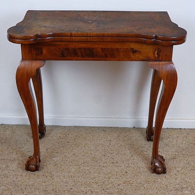 George II Style Walnut Folding Games Table with Carved Claw and Ball Feet, Circa 19th Century