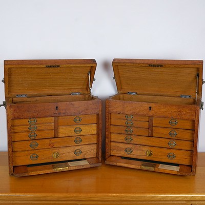 Two Antique CQR Oak Safe Boxes, with Internal Fitted Compartments and Key