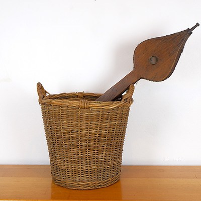 Vintage Woven Cane Basket with Fire Bellows