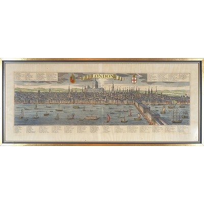 Large Antiquarian Hand Coloured Engraved Perspective Map of London Published by George Balthazar Probst