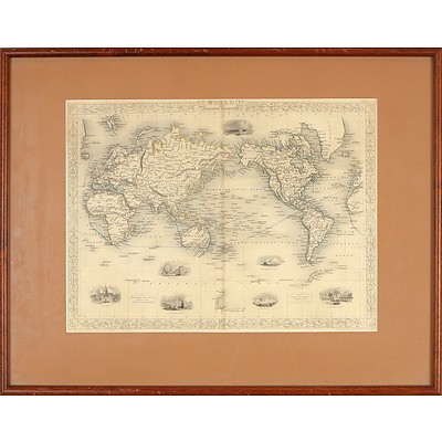 Antiquarian Engraved Map of the World by John Tallis & Co, Engraved by John Rapkin, Mid 19th Century