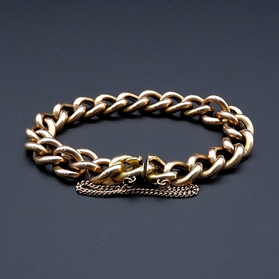 Victorian 9ct Yellow Gold Hollow Curb Link Bracelet, 18.4g 