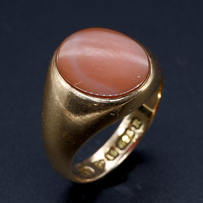 Antique 15ct Yellow Gold and Chalcedony Gents Signet Ring, Chester Circa 1900, 5.4g