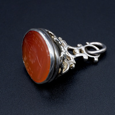 Antique Sterling Silver and Engraved Intaglio Carnelian Seal