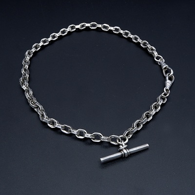 Victorian Sterling Silver Albertina Chain with T Bar, 23g