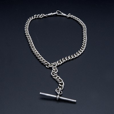 Victorian Sterling Silver Albert Chain with T Bar, 54g
