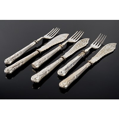 Sterling Silver Handled Kings Pattern Fish Knives and Fork Setting for Three, Sheffield 1911
