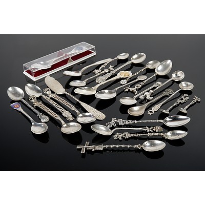 Twenty Four Souvenir Spoons, Sterling Silver, .800 Silver and Silver Plate
