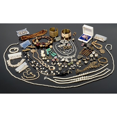 Large Collection of Vintage Costume Jewellery, Including Shell Earrings, Gilt Metal Bee Collars, Faux Pearl and More