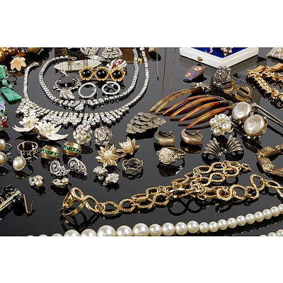 Large Collection of Vintage Costume Jewellery, Including Shell Earrings, Gilt Metal Bee Collars, Faux Pearl and More