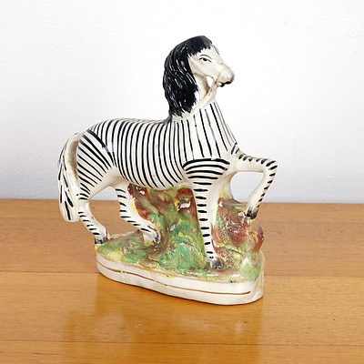 Antique Staffordshire Pottery Zebra, Ex Moorabool Antiques Geelong 