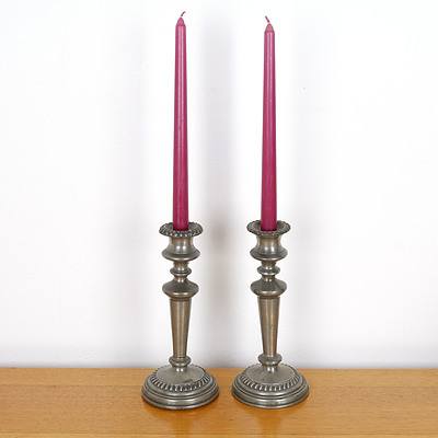 Pair of Antique English Pewter Candle Sticks