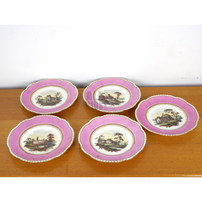 Six Victorian Hand Painted Sandwich Plates With Matching Bowl and Serving Dish