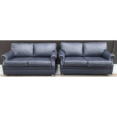 Blue Matthews Leather 2 Seat Lounge - Lot Of Two