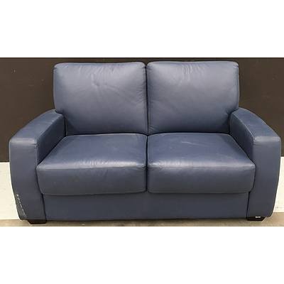 Blue Leather 2 Seat Lounge
