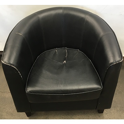 2 Dark Brown Faux Leather Dining Chairs And A Black Faux Leather Club Chair