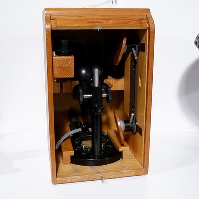 Vintage Carl Zeiss Twin Lens Scientific Microscope in Original Timber Box with Accessories