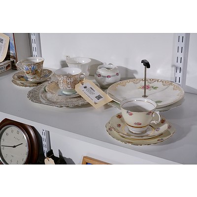 Two Colclough Trios, Vintage Cake Plate, Sandwich Plate, Three Crinoline Lady Pieces and a Creamer