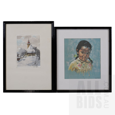 Two Framed Reproduction Prints Including Dorothy Oxborough, Largest 20 x 19 cm (2)