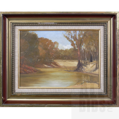 Neville Connor, Murrumbidgee River, Oil on Canvas, 24 x 34 cm