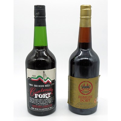 Broken Hill Centenary Commemorative Port and Apex 50 Years Jubilee Port - Lot of Two Bottles (2)