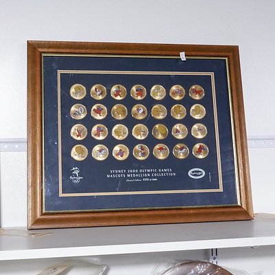 Framed Set Of 28 Sydney 2000 Olympic Games Mascot Medallions - Limited Edition 0395 / 5000