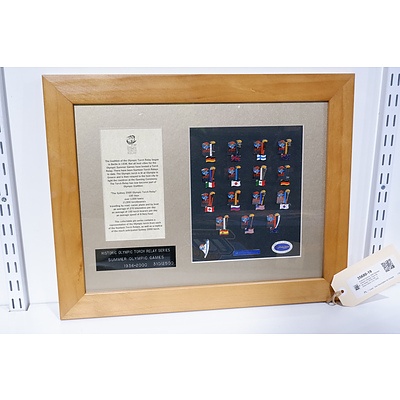 Framed Sydney 2000 Olympic Historic Olympic Torch Relay Series 16 Pin Set - Limited Edition 310 / 2500