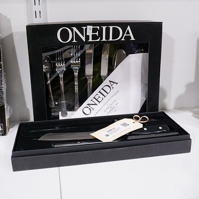 Boxed Oneida 42 Piece 'Barcelona' Cutlery Set and Brighton 3 Piece Stainless Steel Carving Set