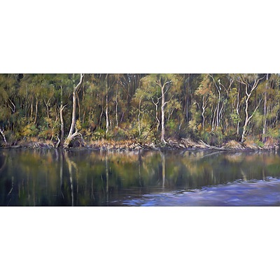 Tanya Nelipa (born 1956), Bermagui River, Oil on Canvas, 101 x 213 cm