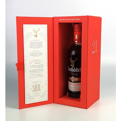 Glenfiddich Reserva Rum cask Finish Single Malt Scotch Whiskey - Aged 21 Years - 700ml in Presentation Box