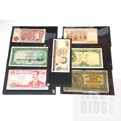 Collection of Seven International Banknotes Including New Zealand, England, Egypt and More