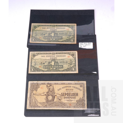 Three WWII Dutch East Indies Indonesian Banknotes