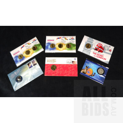 Collection of Six First Day Covers with Coins Including: Olympic, Round 50c and More