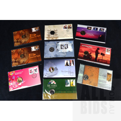 Collection of Ten First Day Covers with Coins Including: Star Gazing, Ashes and More